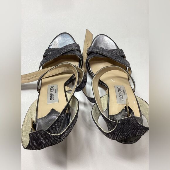 Jimmy Choo Vamp Metallic Silver & Black Platform Heel Sandals Size EU 38.5 - Picture 12 of 14